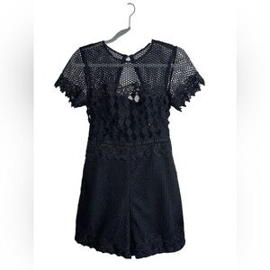 LUMIER By Bariano Black Lace Short Sleeve Romper Sz XS